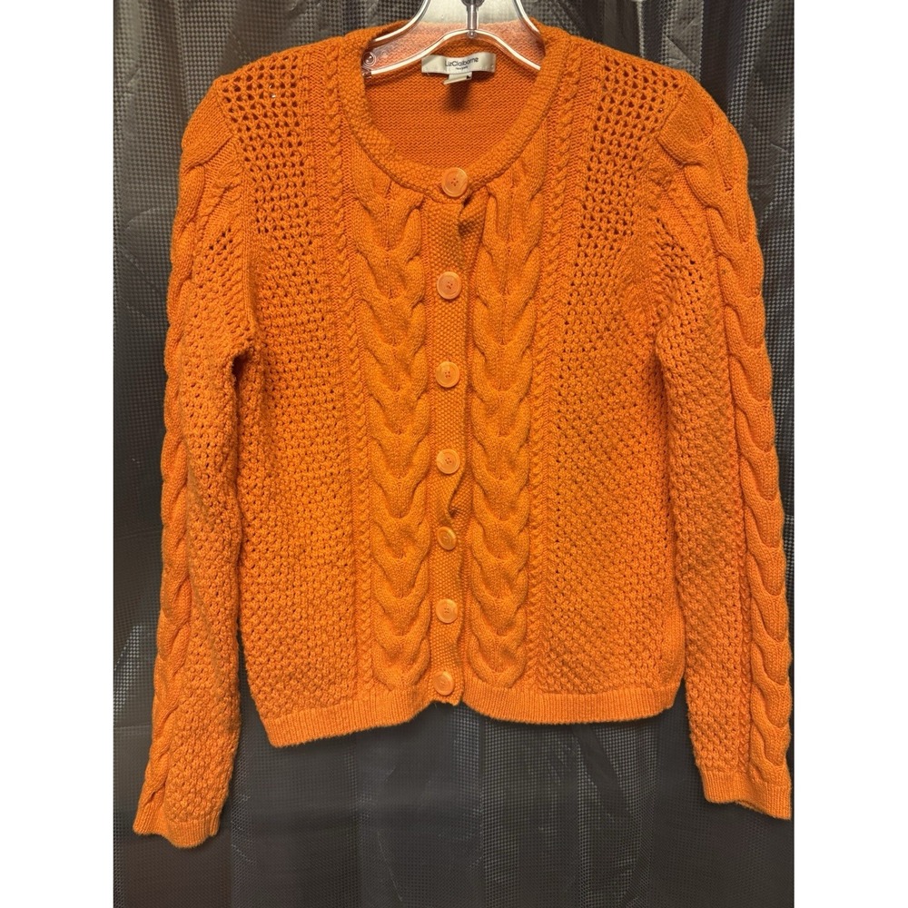 Vintage Liz Claiborne Vibrant Orange Cable Knit Button Front 90s Y2K SZ M Retro